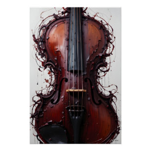 Póster Violín abstracto de borgoña negra