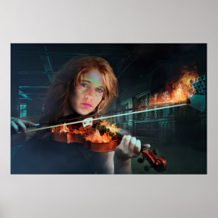 Póster Violín en llamas