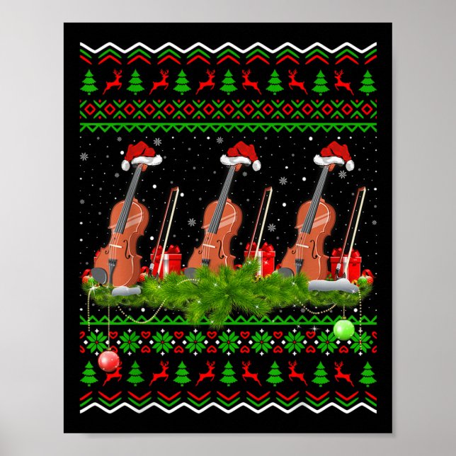 Póster Violin Music Lover Xmas Gift Ugly Christmas Violin (Frente)