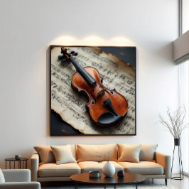 Póster Violín y partitura