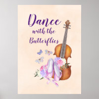 Violín, zapatos de ballet, flores y mariposas