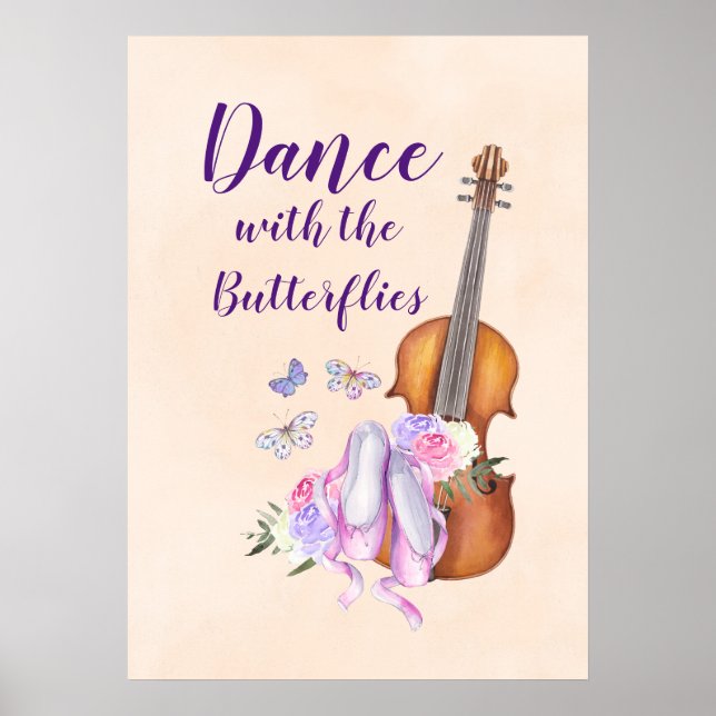 Póster Violín, zapatos de ballet, flores y mariposas (Frente)