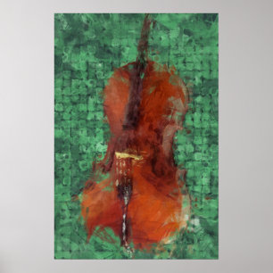 Póster Violoncelo en verde