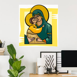 Póster Virgen bizantina moderna María y religión infantil