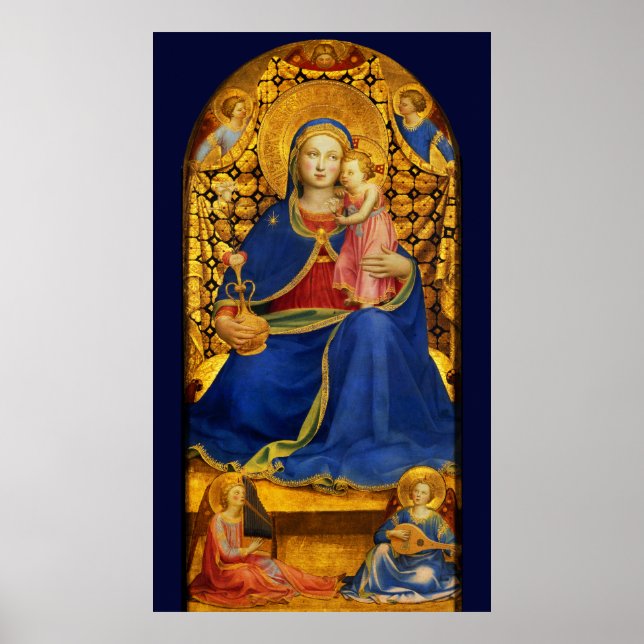Póster VIRGEN CON NIÑO Y ÁNGELES DE FRA ANGELICO Blue (Frente)
