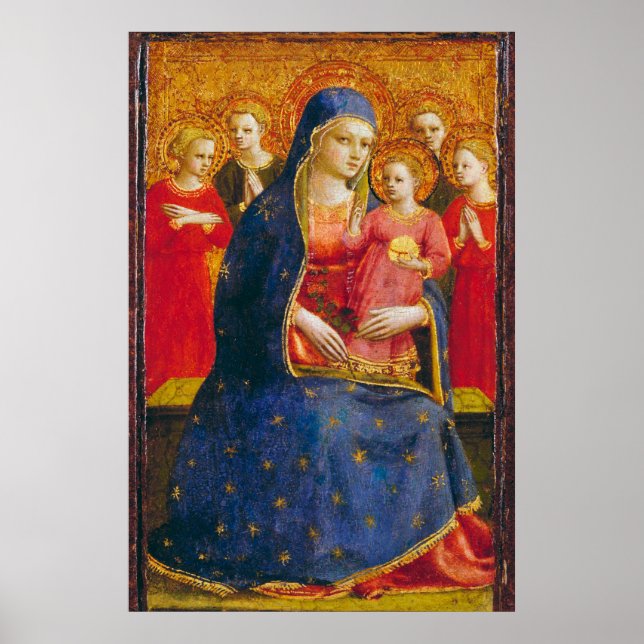 Póster VIRGEN CON NIÑO Y ANGELES Fra Angelico (Frente)