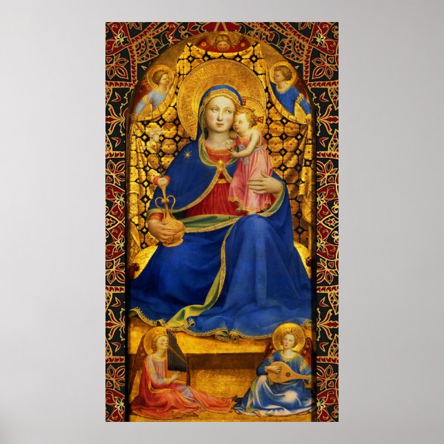 Póster VIRGEN CON NIÑO Y ÁNGELES, por Fra Angelico (Frente)