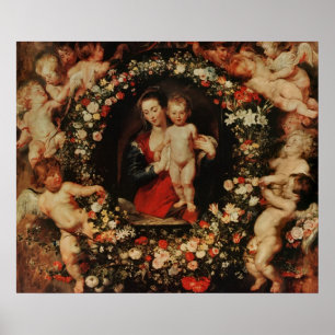 Póster Virgen con un Garland de flores, c.1618-20