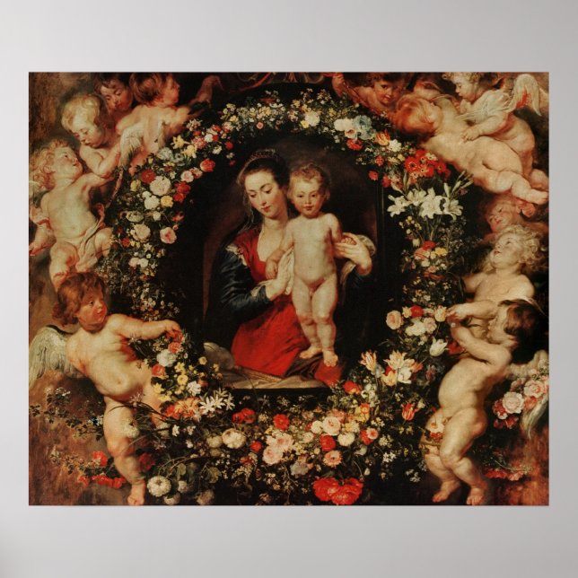 Póster Virgen con un Garland de flores, c.1618-20 (Frente)