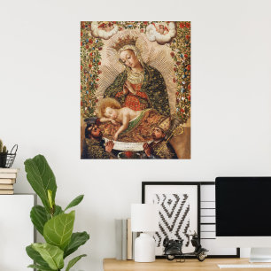 Póster Virgen de la Escuela Cuzqueña Adorando al Niño Jes