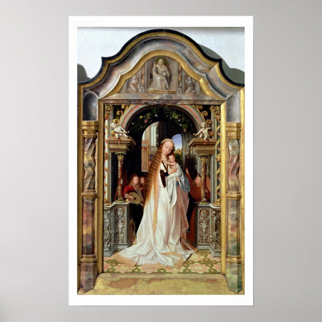 Póster Virgen e hijo con tres ángeles, panel central (Frente)