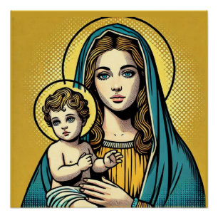 Póster Virgen María con el bebé Jesucristo
