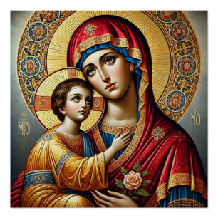 Póster Virgen María con el bebé Jesucristo