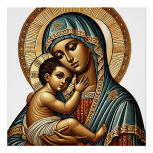 Póster Virgen María con el bebé Jesucristo