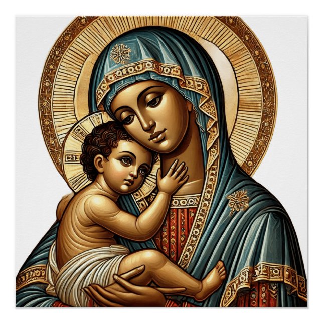 Póster Virgen María con el bebé Jesucristo (Anverso)
