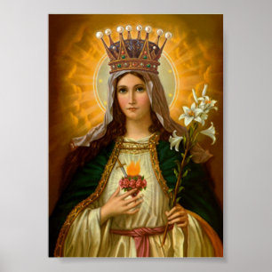 Póster Virgen María Corazón Inmaculado Reina del Cielo