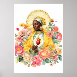 Póster Virgen María Floral Católica Bendita Madre de Dios
