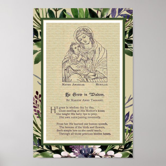 Póster Virgen María Jesús Poema Vintage Religioso (Frente)