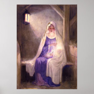 Póster Virgen María sosteniendo al niño Jesús 1912