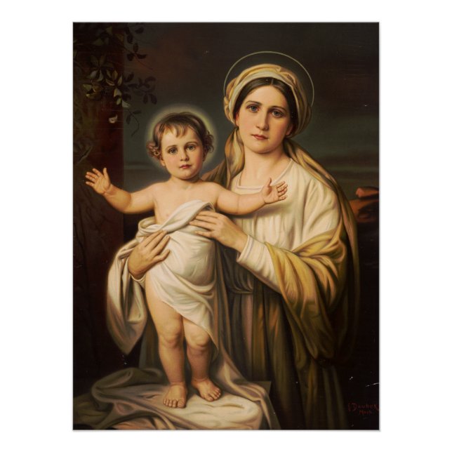 Póster Virgen María sujetando al bebé Jesús (Anverso)