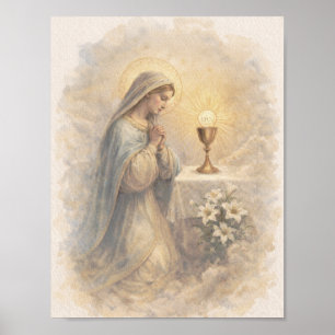 Póster Virgen María venerando la Eucaristía