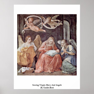 Póster Virgen María y ángeles de costura de Guido Reni