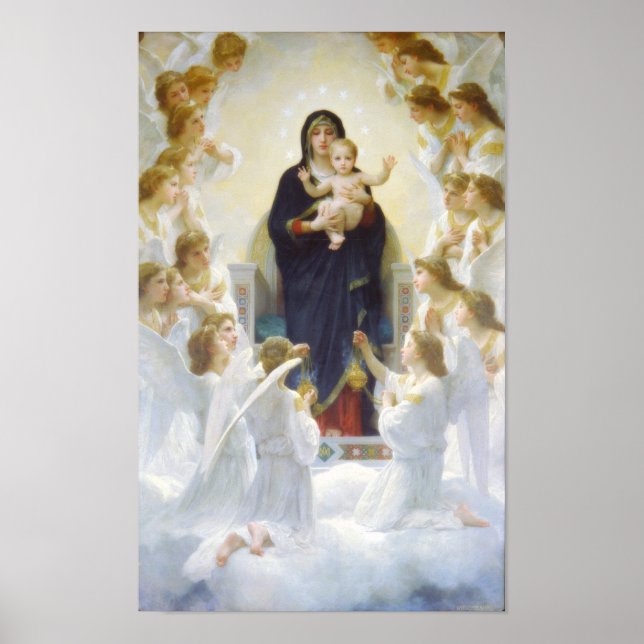 Póster Virgen María y Jesús con ángeles (Frente)