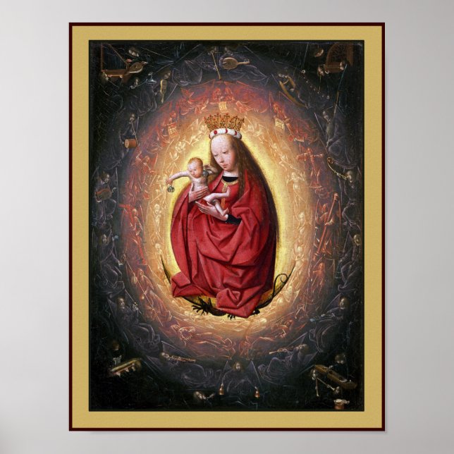 Póster Virgen María y Jesús con ángeles tocando música (Frente)