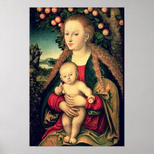 Póster Virgen y niño bajo un árbol de Apple