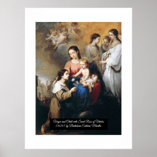 Póster Virgen y Niño con Santa Rosa