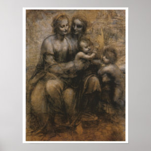 Póster Virgen y niño con santos Anne y John, da Vinci