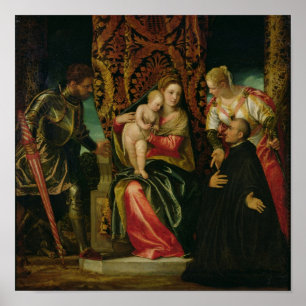 Póster Virgen y niño con un monje benedictino
