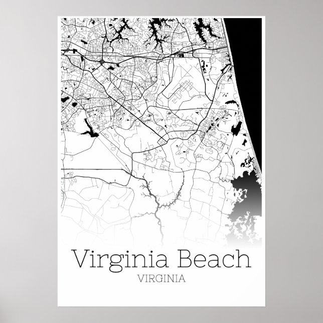 Póster Virginia Beach Map - Virginia - City Map Poster (Frente)