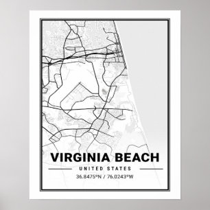 Póster Virginia Beach Virginia USA Travel City Map