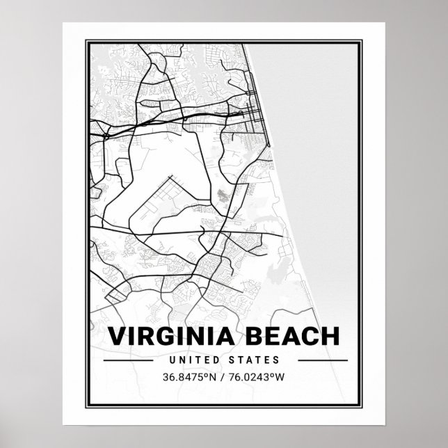 Póster Virginia Beach Virginia USA Travel City Map (Frente)