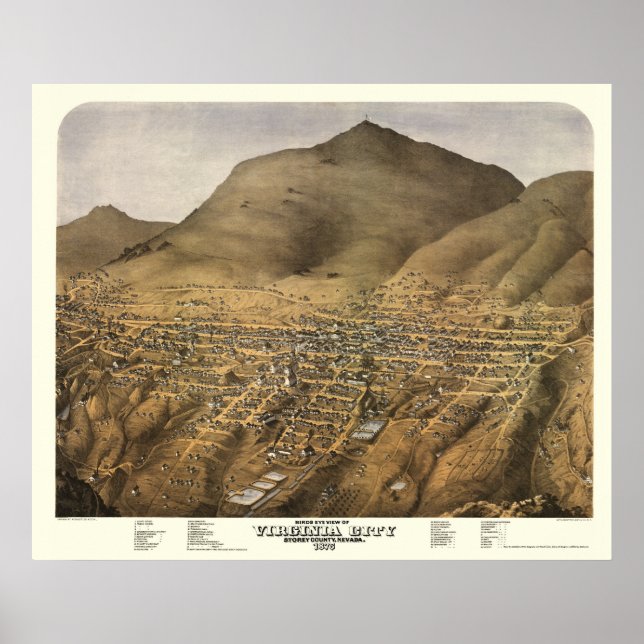 Póster Virginia City, NV Panoramic Map - 1875 (Frente)