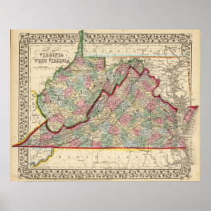 Póster Virginia, mapa de W Virginia de Mitchell