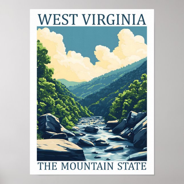 Póster Virginia Occidental: Mountain State USA Travel Pla (Frente)
