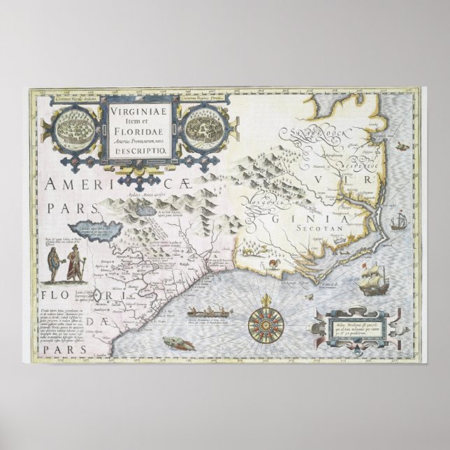 Póster Virginiae Item et Floridae Americae provinciarum (Frente)