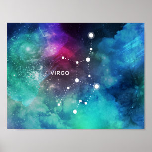 Póster Virgo azul rojo elegante de la nebulosa de la