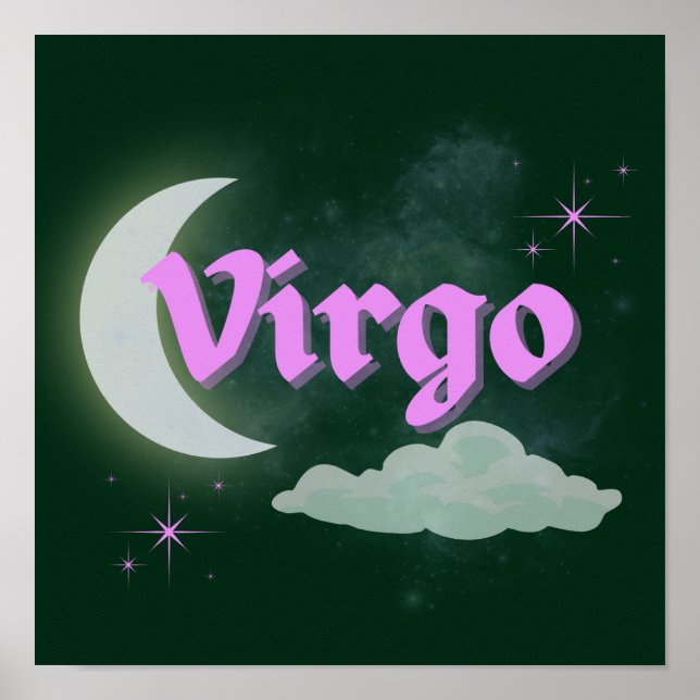 Póster Virgo Celestial Moon Cloud Stars Astrología Art (Frente)
