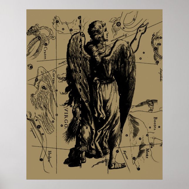 Póster Virgo Constellation Hevelius 1690 Ago 23 Septiembr (Frente)