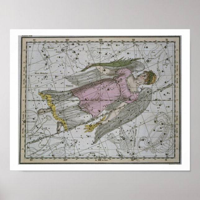 Póster Virgo, de 'A Celestial Atlas', pub en 1822 (col. (Frente)