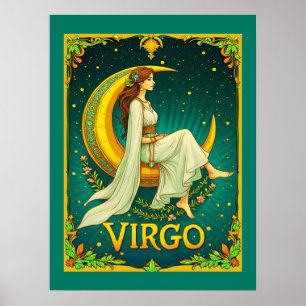 Póster Virgo Doncella Sentada en Luna Creciente