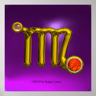 Póster VIRGO/ GOLD ZODIAC RÓTULO JEWEL Púrpura Cumpleaños