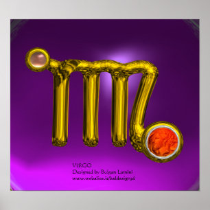 Póster VIRGO/ GOLD ZODIAC RÓTULO JEWEL Púrpura Cumpleaños