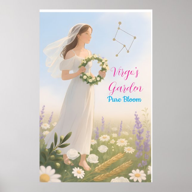 Póster Virgo Horoscopio Inspirado Diseño Zodiaco Floral (Frente)