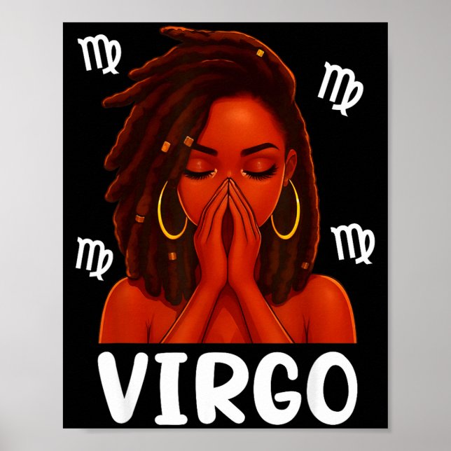 Póster Virgo Loc'd Black Woman Pray Christian Zodiac Birt (Frente)