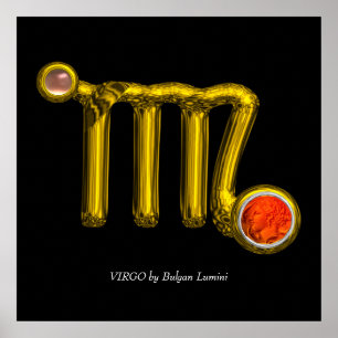 Póster VIRGO/NARANJA AGATE, ORO ZODIAC RÓTULO JEWEL, Negr