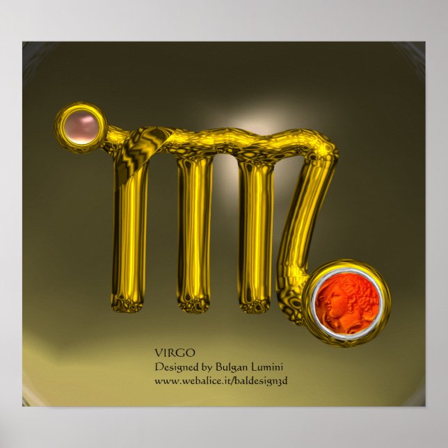 PÓSTER VIRGO/NARANJA, AGUA GRIS ORO RÓTULO ZODIAC JEWEL (Frente)